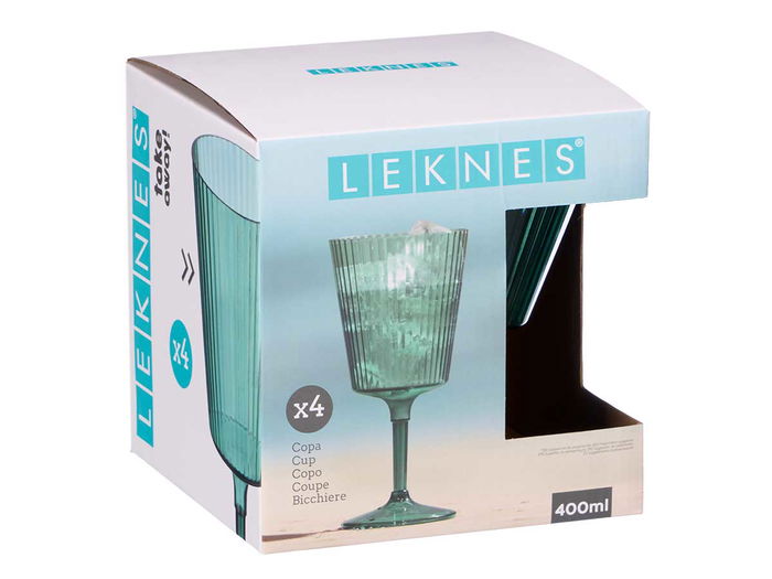 Leknes Copa Rayas Verde 400 ml con dimensiones 9x18.5x9 cm (Set de 24)