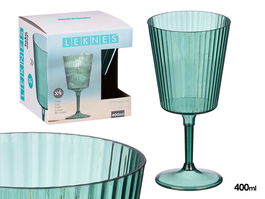 Leknes Copa Rayas Verde 400 ml con dimensiones 9x18.5x9 cm (Set de 24)