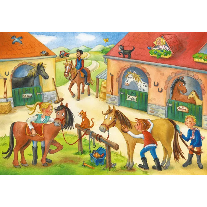 Ravensburger Rompecabezas Infantil Vakantie op de Manege - 2 Puzzles de 12 Piezas - Animales, Caballos, Granja - RAV4005556051786