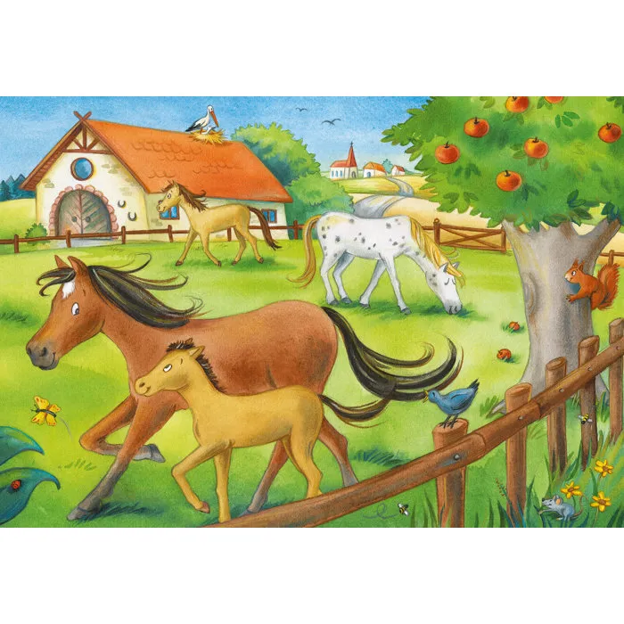 Ravensburger Rompecabezas Infantil Vakantie op de Manege - 2 Puzzles de 12 Piezas - Animales, Caballos, Granja - RAV4005556051786