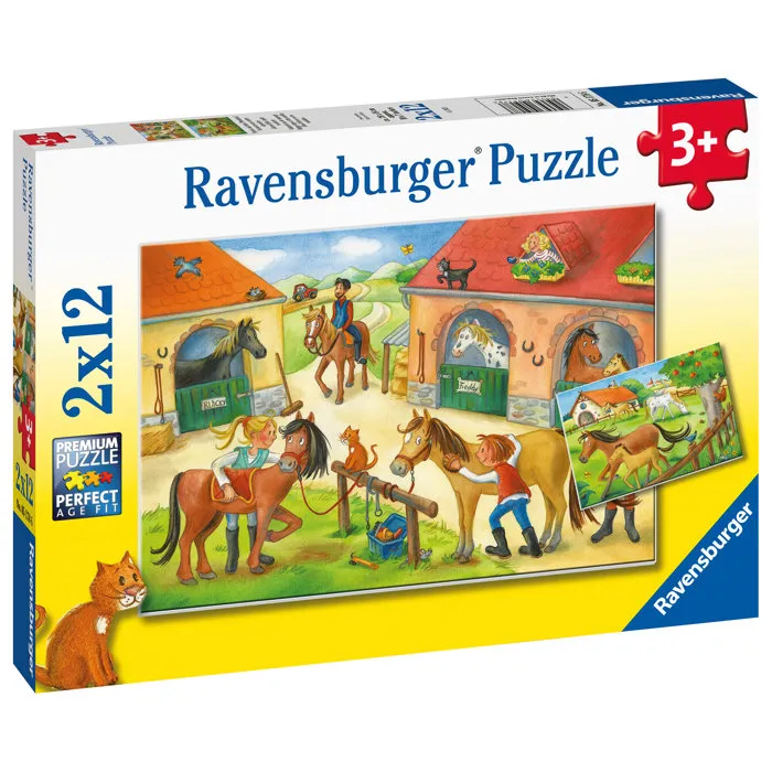 Ravensburger Rompecabezas Infantil Vakantie op de Manege - 2 Puzzles de 12 Piezas - Animales, Caballos, Granja - RAV4005556051786