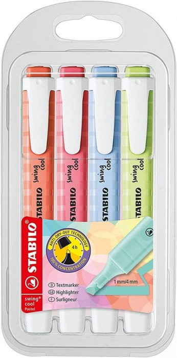 Stabilo Marcadores Fluorescentes Swing Cool Pastel Surtidos de 4 Unidades