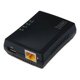 Digitus USB-Netzwerkserver 1-Port, Printserver, NAS y USB-HUB, 1x USB 2.0, LAN Ethernet 10/100 Mbit/s, FTP/SMB/CIFS, Negro
