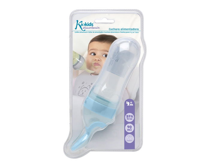 KioKids Cuchara Alimentadora Dosificadora para Bebés, Azul Claro, +4 Meses, Silicona, 90ml