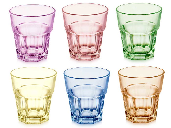 Vivalto Vaso de Vidrio 300 ml 8,6x9,5 cm Surtido 6 Colores Amarillo Azul Naranja Morado Rosa Verde (Set de 24) Vivalto Vaso de Vidrio 300 ml 8,6x9,5 cm Surtido 6 Colores Amarillo Azul Naranja Morado Rosa Verde (Set de 24)