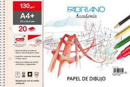 Bloc De Dibujo Fabriano Accademia Con Espiral Liso Con Recuadro 2 Taladros A4+ 130G 20H (Set de 5)