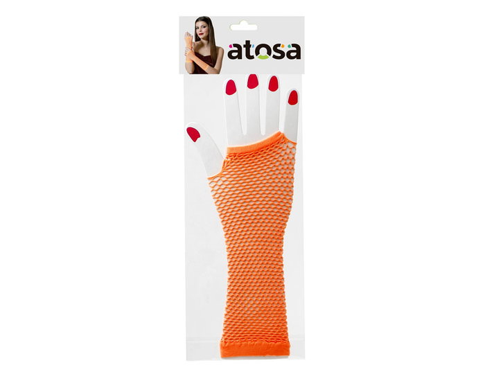 Atosa Guante Rejilla Naranja para Disfraz de Carnaval o Retro