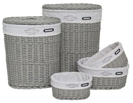 DKD Home Decor Cesta Ropa Basicos Gris Blanco 38 x 57 x 52 cm Set de 5