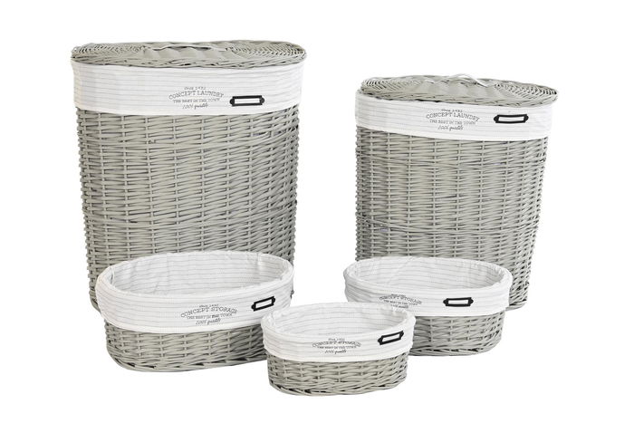 DKD Home Decor Cesta Ropa Basicos Gris Blanco 38 x 57 x 52 cm Set de 5