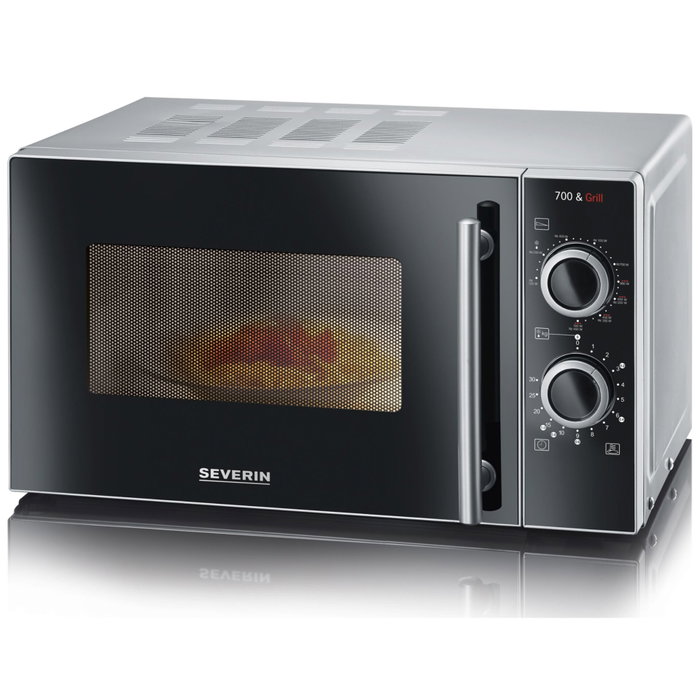 Severin MW 7771 microondas 2 en 1 con función de grill, negro/plateado
