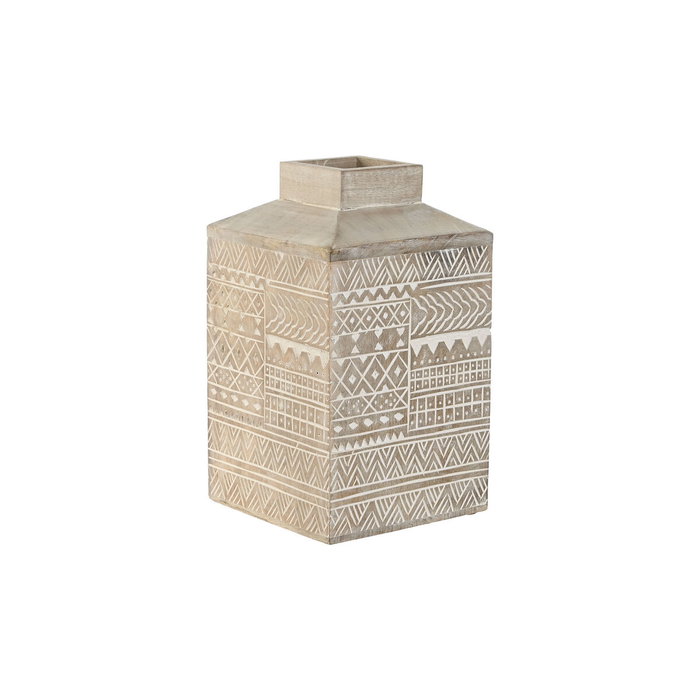 DKD Home Decor Jarrón Mango con Cenefa Blanco y Natural 18x18x30,5 cm DKD Home Decor Jarrón Mango con Cenefa Blanco y Natural 18x18x30,5 cm
