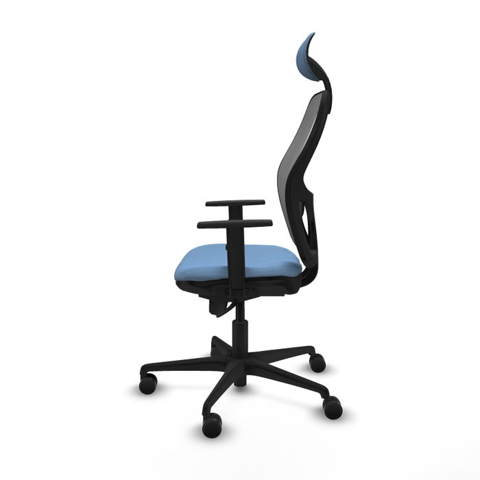Silla de oficina Jorquera con mecanismo Sincro tapizada con Tela color Azul cielo y malla color Gris. Equipada con lumbar 1D, Brazos 1D, Cabecero Fijo y Ruedas 65mm nailon Silla de oficina Jorquera con mecanismo Sincro tapizada con Tela color Azul cielo y malla color Gris. Equipada con lumbar 1D, Brazos 1D, Cabecero Fijo y Ruedas 65mm nailon