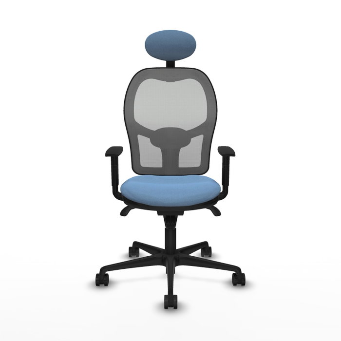 Silla de oficina Jorquera con mecanismo Sincro tapizada con Tela color Azul cielo y malla color Gris. Equipada con lumbar 1D, Brazos 1D, Cabecero Fijo y Ruedas 65mm nailon Silla de oficina Jorquera con mecanismo Sincro tapizada con Tela color Azul cielo y malla color Gris. Equipada con lumbar 1D, Brazos 1D, Cabecero Fijo y Ruedas 65mm nailon