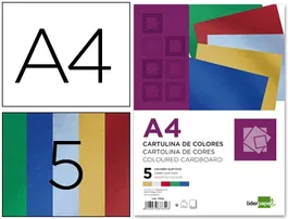 Liderpapel Cartulina A4 235 g/m2 Metalizada 5 Colores Surtidos Paquete 50 Hojas Manualidades y Cartelería