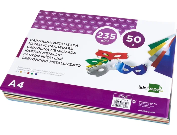 Liderpapel Cartulina A4 235 g/m2 Metalizada 5 Colores Surtidos Paquete 50 Hojas Manualidades y Cartelería