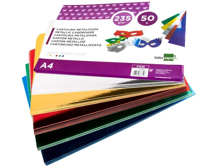 Liderpapel Cartulina A4 235 g/m2 Metalizada 5 Colores Surtidos Paquete 50 Hojas Manualidades y Cartelería