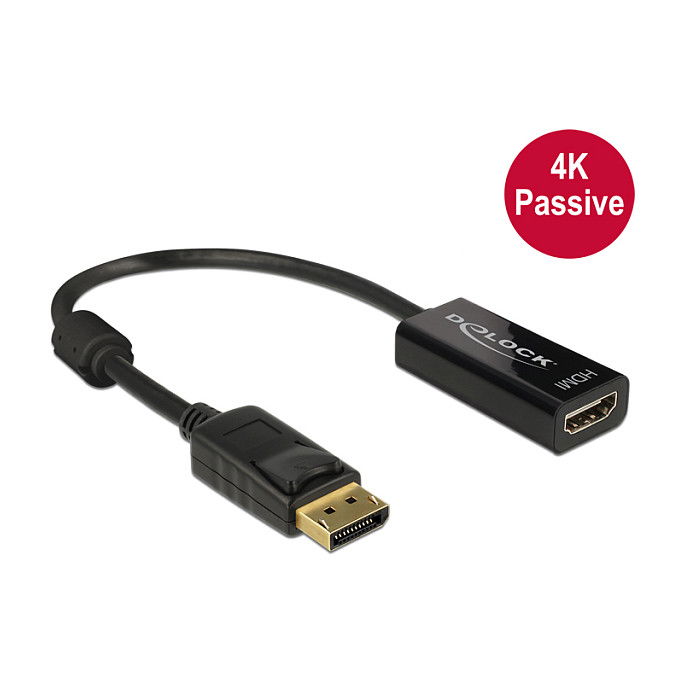 DeLOCK 62609 Cable Adaptador DisplayPort 1.2 Macho a HDMI Hembra Negro 4K Pasivo 0.2m