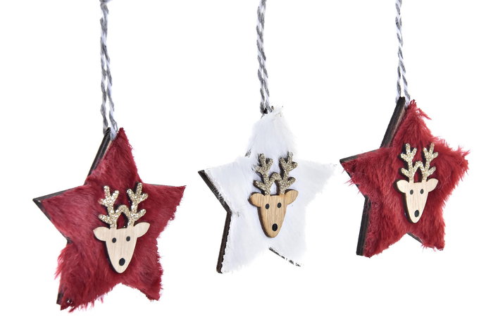 DKD Home Decor Adorno Colgante Navidad Alpina Rojo Blanco 8 x 1 x 21 cm Set de 3