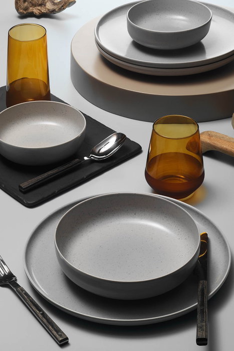Hermia MOD12Y1720159 Vajilla de Porcelana de 12 Piezas para Comedor, Elegante y Moderna, Apta para Microondas y Lavavajillas, Diámetro Plato 24cm