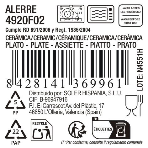 La Mediterranea Juego de 12 platos llanos Alerre de 26.7 cm en cerámica