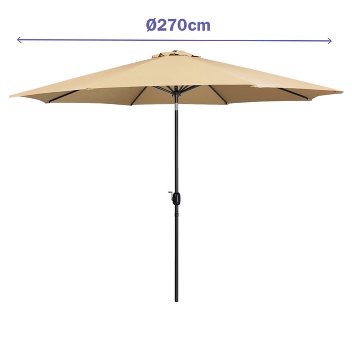 Marbueno Sombrilla Acero 8 Varillas D270 cm Polyester Marron Jardin, Piscina y Terraza 10482