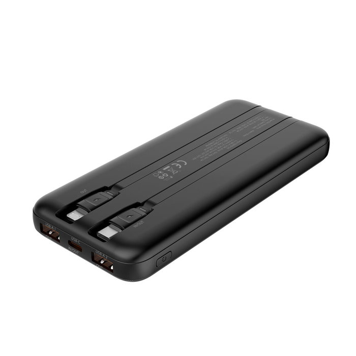 COOLBOX Powerbank DP10 10000mAh con Cables Integrados USB-C y Lightning, Negro