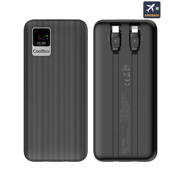 COOLBOX Powerbank DP10 10000mAh Carga Rápida USB-C Lightning LCD Negro