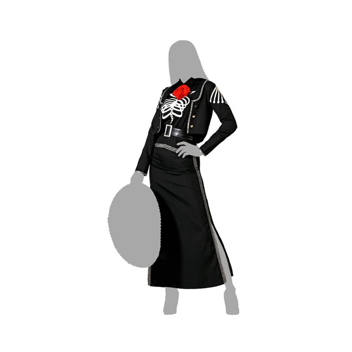 Disfraz de Esqueleto Mexicano para Mujer Talla XXL - Chaqueta Negra con Calavera y Falda