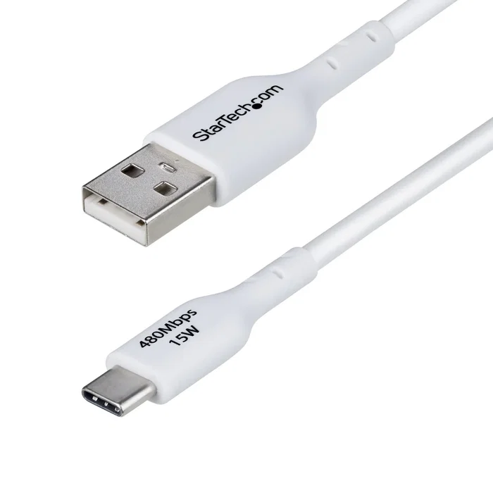 StarTech.com USB2AC2MNCWHE Cable USB-A a USB-C de 2m Blanco - Carga Rápida 3A/15W, USB 2.0, Compatible con iPhone 15, Samsung Galaxy, Google Pixel, iPad, MacBook