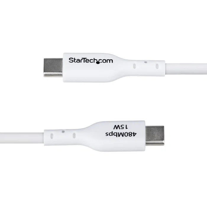 StarTech.com USB2AC2MNCWHE Cable USB-A a USB-C de 2m Blanco - Carga Rápida 3A/15W, USB 2.0, Compatible con iPhone 15, Samsung Galaxy, Google Pixel, iPad, MacBook