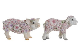 DKD Home Decor Figura de Resina con Flores en Relieve, Pack de 2 Surtido