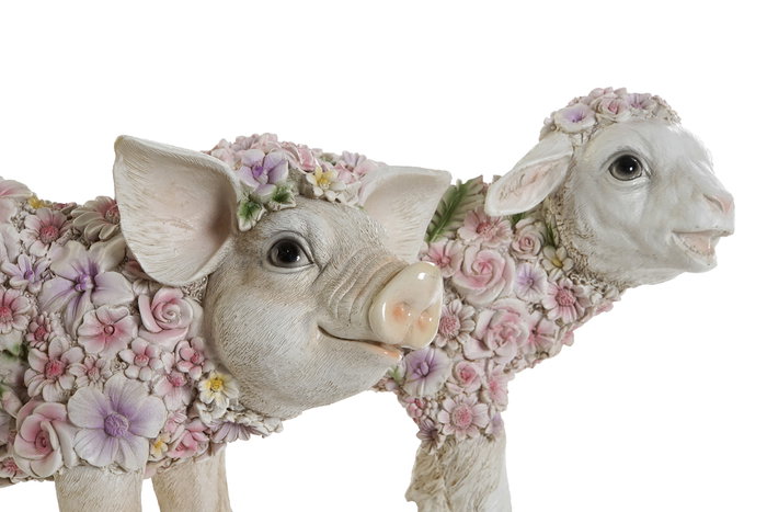 DKD Home Decor Figura de Resina con Flores en Relieve, Pack de 2 Surtido