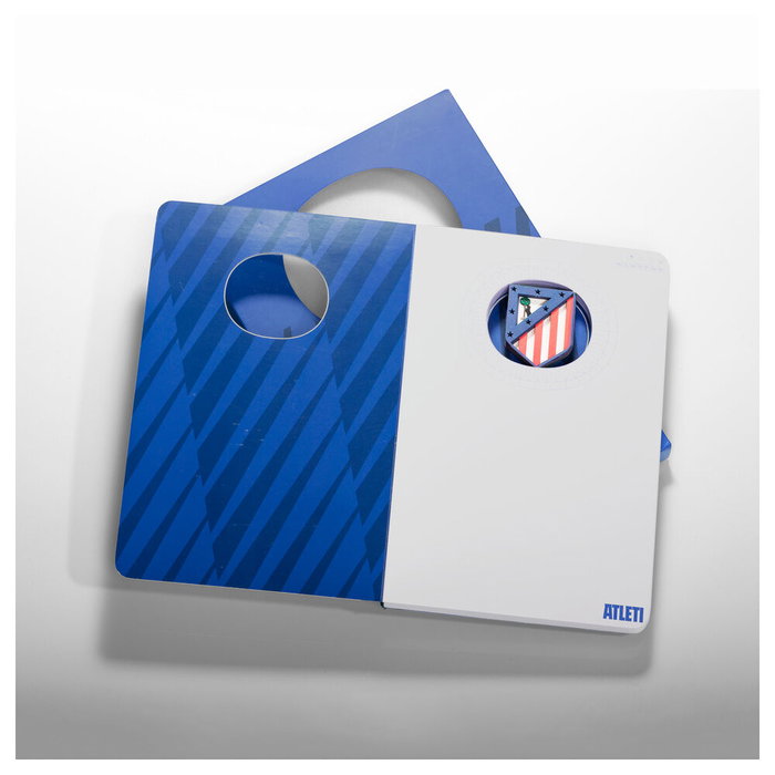 MOCILAB Cuaderno Oficial Atlético de Madrid con Escudo en 3D, 120 Hojas sin Pautar, Tamaño A6, Color Azul, Caja de Regalo