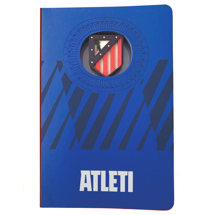 MOCILAB Cuaderno Oficial Atlético de Madrid con Escudo en 3D, 120 Hojas sin Pautar, Tamaño A6, Color Azul, Caja de Regalo
