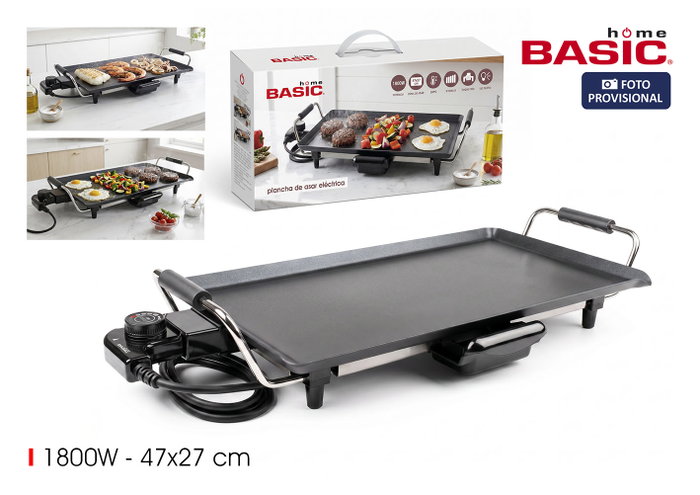 Basic Home Plancha de Asar Eléctrica 1800W 47x27cm de 2 unidades Basic Home Plancha de Asar Eléctrica 1800W 47x27cm de 2 unidades