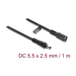 DeLOCK Cable de extensión DC 5,5 x 2,5 mm con bloqueo de bayoneta, 1 m, negro