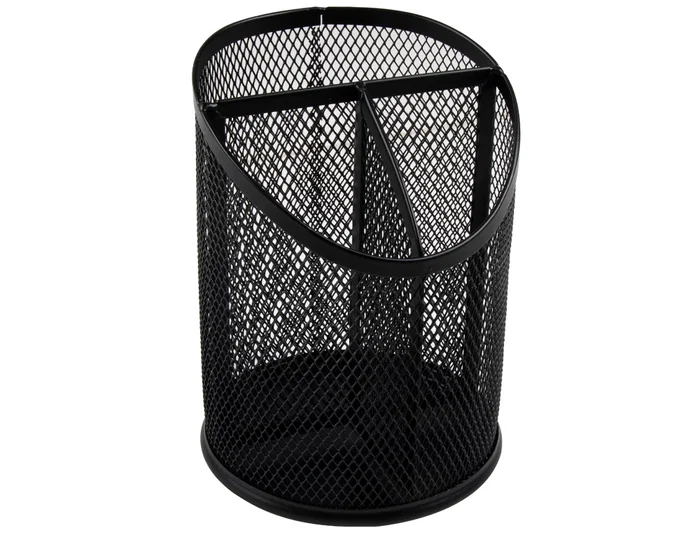 Q-connect Cubilete Portalapices Negro Metal Rejilla 3 Compartimentos Diametro 110 mm Alto 147 mm