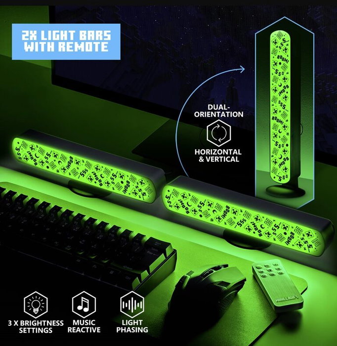 Paladone Set de 2 Barras de Luz Minecraft con Mando a Distancia y Sonido Reactivo USB Paladone Set de 2 Barras de Luz Minecraft con Mando a Distancia y Sonido Reactivo USB