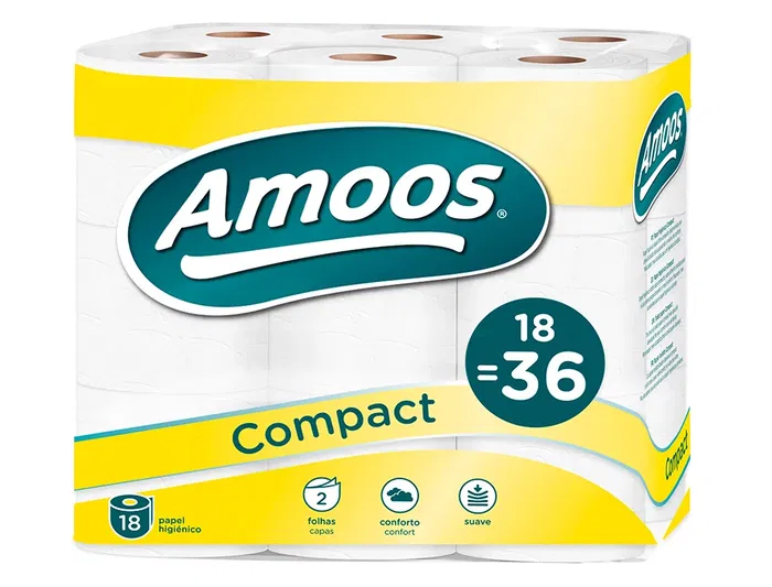 Amoos Papel Higiénico Doble Capa Largo 32m, Paquete de 18 Rollos, Rollos de Papel de 2 Capas