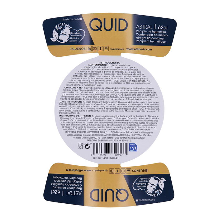 Recipiente Redondo Hermético Vidrio Astral Quid 16x16x7 cm - 62 cL (12 Unidades) Recipiente Redondo Hermético Vidrio Astral Quid 16x16x7 cm - 62 cL (12 Unidades)