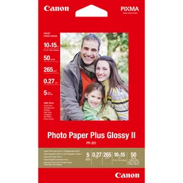 Canon Papel Fotográfico PP-201 Glossy 260 g/m² para Impresión, Formato 10x15 cm, Pack de 50 Hojas