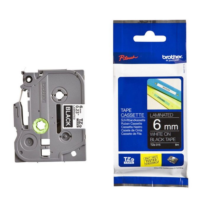 Brother Cinta Laminada TZe315 Blanco sobre Negro 6mm x 8m Brother Cinta Laminada TZe315 Blanco sobre Negro 6mm x 8m