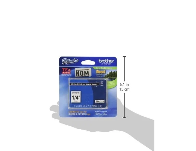 Brother Cinta Laminada TZe315 Blanco sobre Negro 6mm x 8m