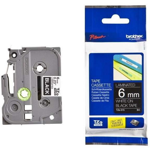 Brother Cinta Laminada TZe315 Blanco sobre Negro 6mm x 8m Brother Cinta Laminada TZe315 Blanco sobre Negro 6mm x 8m
