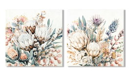 DKD Home Decor Set de 2 Cuadros Lienzo MDF Flores 80x80 cm