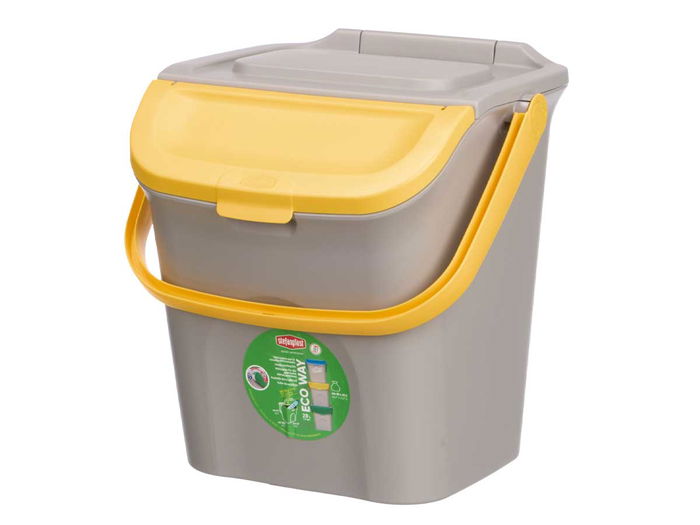 Stefanplast Cubo Basura 28L Apilable Ecoway Amarillo 38x41x37 cm con Doble Apertura y Sujeción de Bolsa (Set de 6)