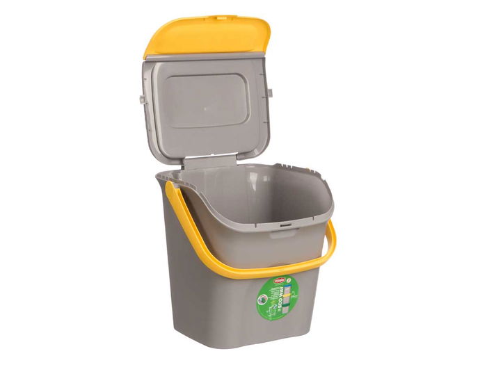 Stefanplast Cubo Basura 28L Apilable Ecoway Amarillo 38x41x37 cm con Doble Apertura y Sujeción de Bolsa (Set de 6)
