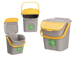 Stefanplast Cubo Basura 28L Apilable Ecoway Amarillo 38x41x37 cm con Doble Apertura y Sujeción de Bolsa (Set de 6)