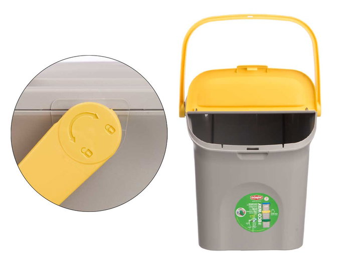 Stefanplast Cubo Basura 28L Apilable Ecoway Amarillo 38x41x37 cm con Doble Apertura y Sujeción de Bolsa (Set de 6)