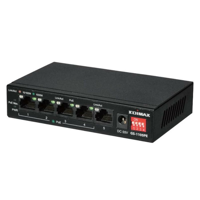 Edimax GS-1105PE Switch 5 Puertos Gigabit PoE+ de Largo Alcance Edimax GS-1105PE Switch 5 Puertos Gigabit PoE+ de Largo Alcance